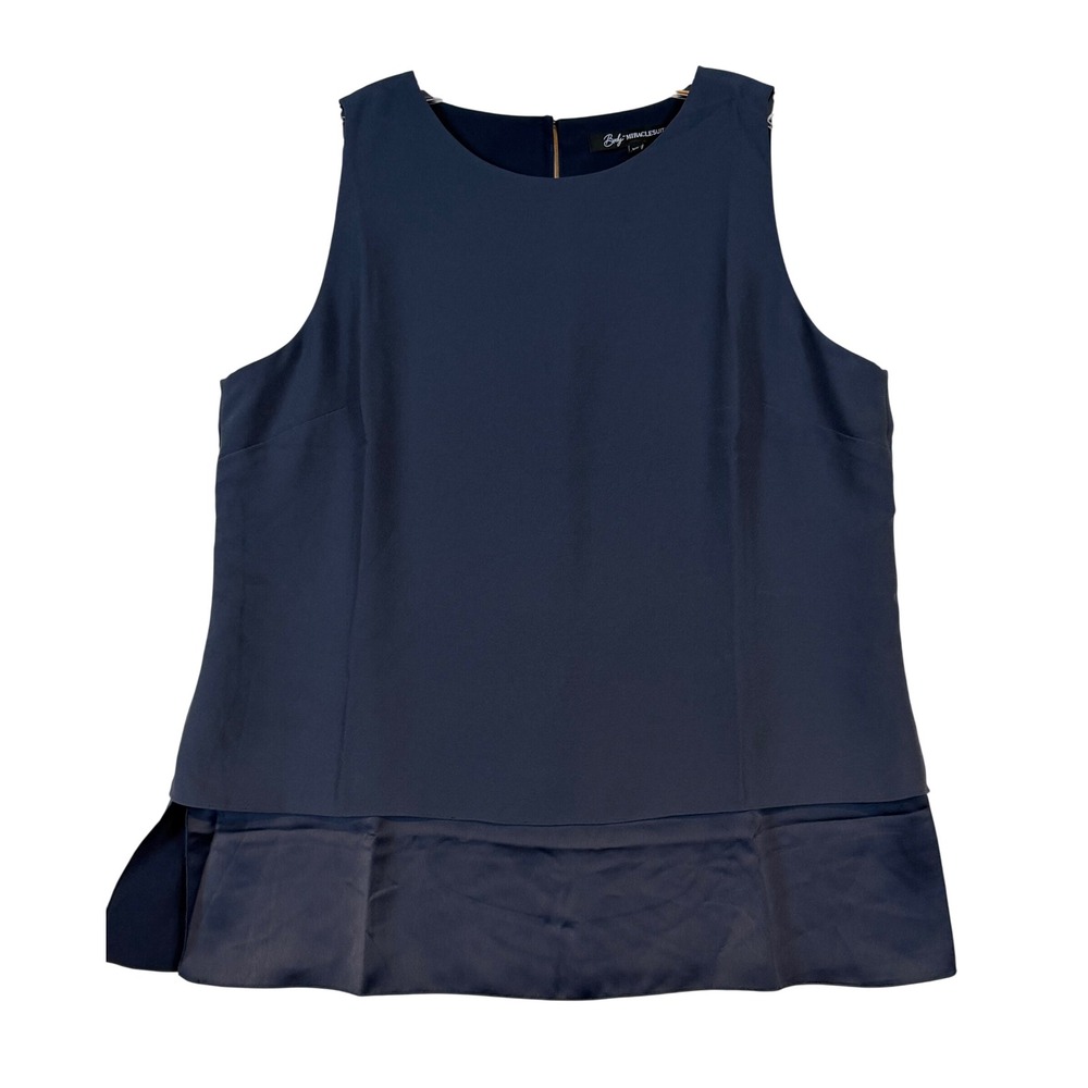 Body by Miraclesuit Navy Blue Layered Tunic Sleeveless Top XL Dressy Tank Office